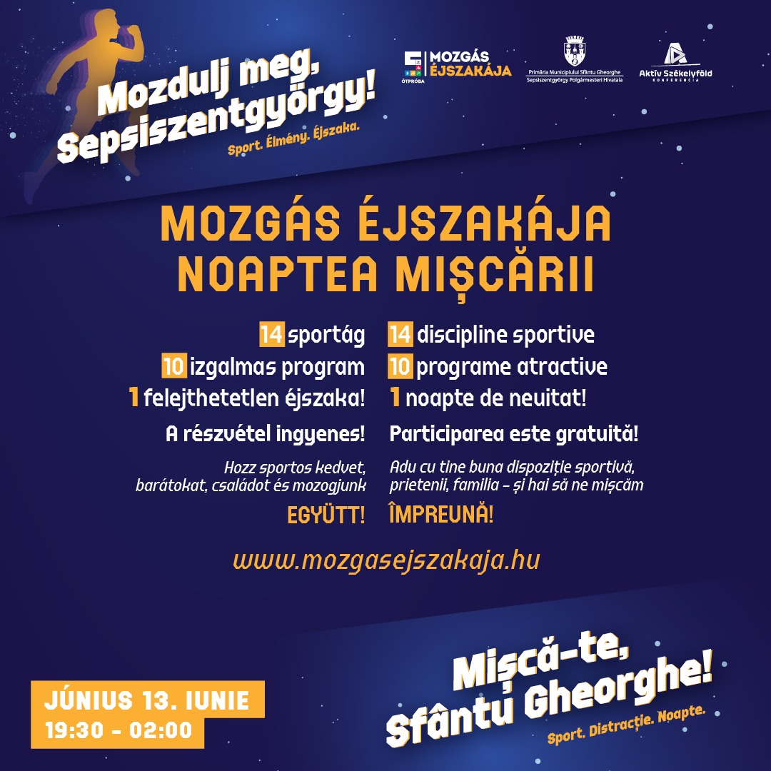 Punem orașul în mișcare! Sfântu Gheorghe se alătură pentru prima dată evenimentului „Noaptea Mișcării”